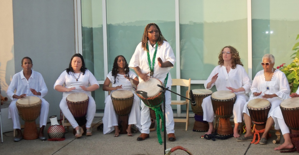 The percussive band Abafasi performed throughout the book launch event.